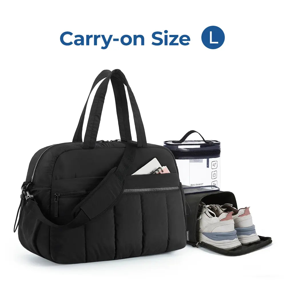 BAGSMART Puffy Lightweight Gym Travel Duffel Bag , 3 Sizes: M(Personal Item, with Wet Pocket)& L(Carry-On, with PVC Toiletry Bag)And Ita Bag Size(Clear Display Window) , Women'S Weekender Bag Springstatements