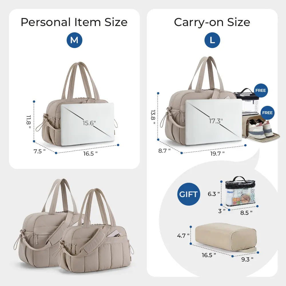 BAGSMART Puffy Lightweight Gym Travel Duffel Bag , 3 Sizes: M(Personal Item, with Wet Pocket)& L(Carry-On, with PVC Toiletry Bag)And Ita Bag Size(Clear Display Window) , Women'S Weekender Bag Springstatements