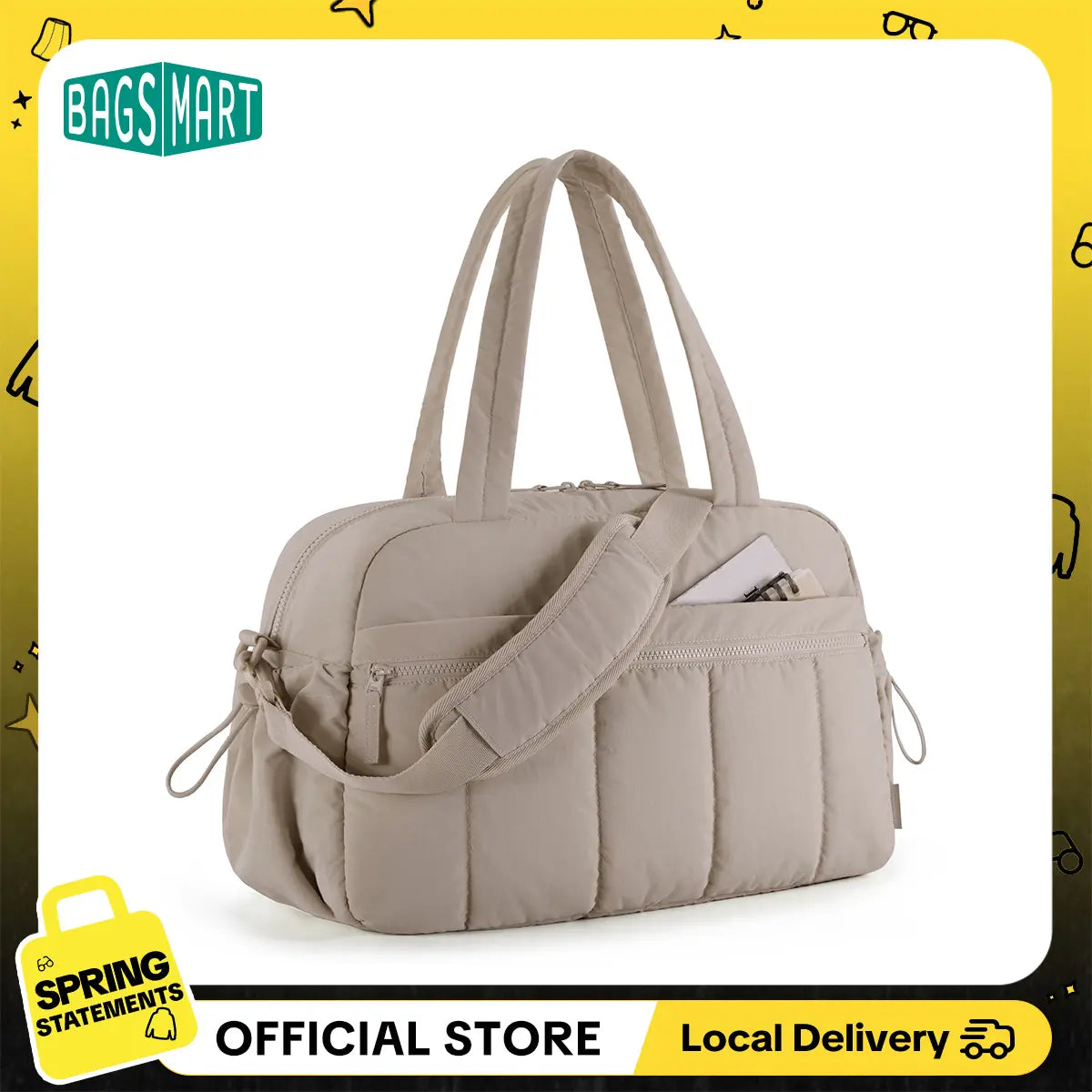 BAGSMART Puffy Lightweight Gym Travel Duffel Bag , 3 Sizes: M(Personal Item, with Wet Pocket)& L(Carry-On, with PVC Toiletry Bag)And Ita Bag Size(Clear Display Window) , Women'S Weekender Bag Springstatements