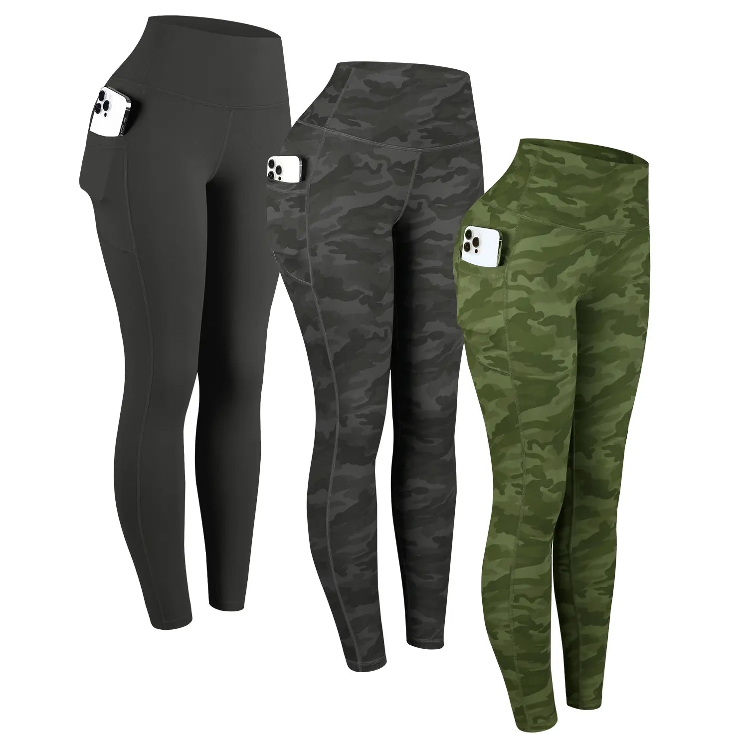 CHRLEISURE 1/3/6-PACK High Waist Yoga Pants with Pockets, Exercise Running Yoga Leggings, Tummy Control Workout Running Yoga Leggings for Women