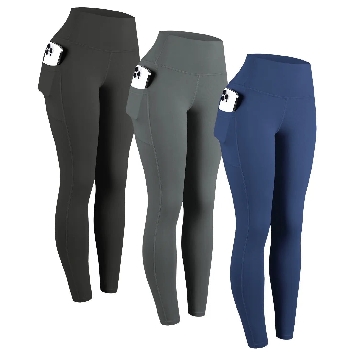 CHRLEISURE 1/3/6-PACK High Waist Yoga Pants with Pockets, Exercise Running Yoga Leggings, Tummy Control Workout Running Yoga Leggings for Women