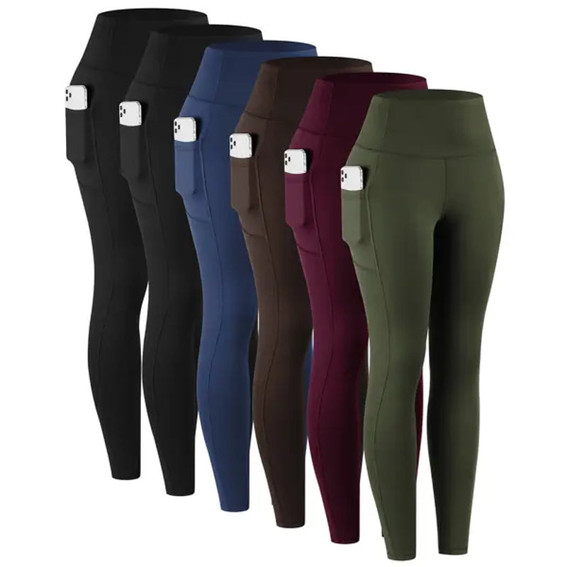CHRLEISURE 1/3/6-PACK High Waist Yoga Pants with Pockets, Exercise Running Yoga Leggings, Tummy Control Workout Running Yoga Leggings for Women
