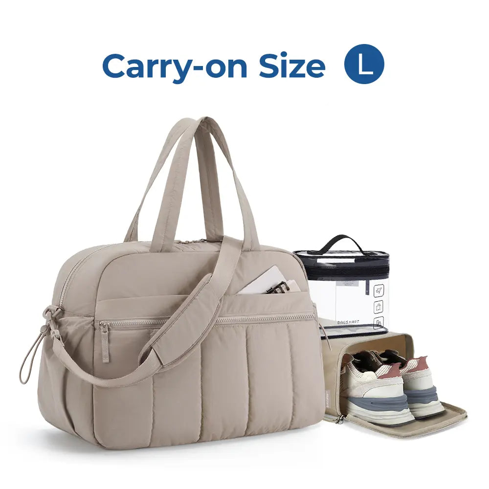 BAGSMART Puffy Lightweight Gym Travel Duffel Bag , 3 Sizes: M(Personal Item, with Wet Pocket)& L(Carry-On, with PVC Toiletry Bag)And Ita Bag Size(Clear Display Window) , Women'S Weekender Bag Springstatements