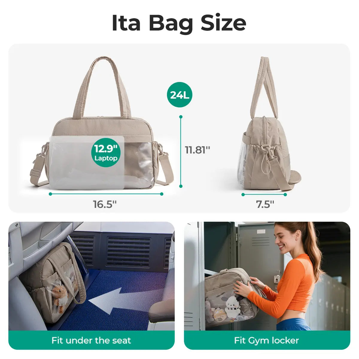 BAGSMART Puffy Lightweight Gym Travel Duffel Bag , 3 Sizes: M(Personal Item, with Wet Pocket)& L(Carry-On, with PVC Toiletry Bag)And Ita Bag Size(Clear Display Window) , Women'S Weekender Bag Springstatements