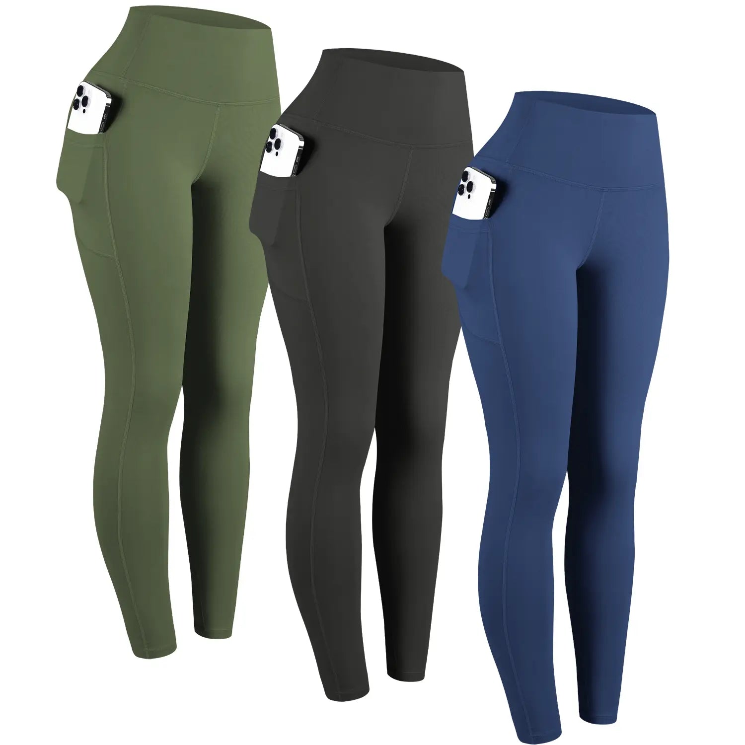 CHRLEISURE 1/3/6-PACK High Waist Yoga Pants with Pockets, Exercise Running Yoga Leggings, Tummy Control Workout Running Yoga Leggings for Women