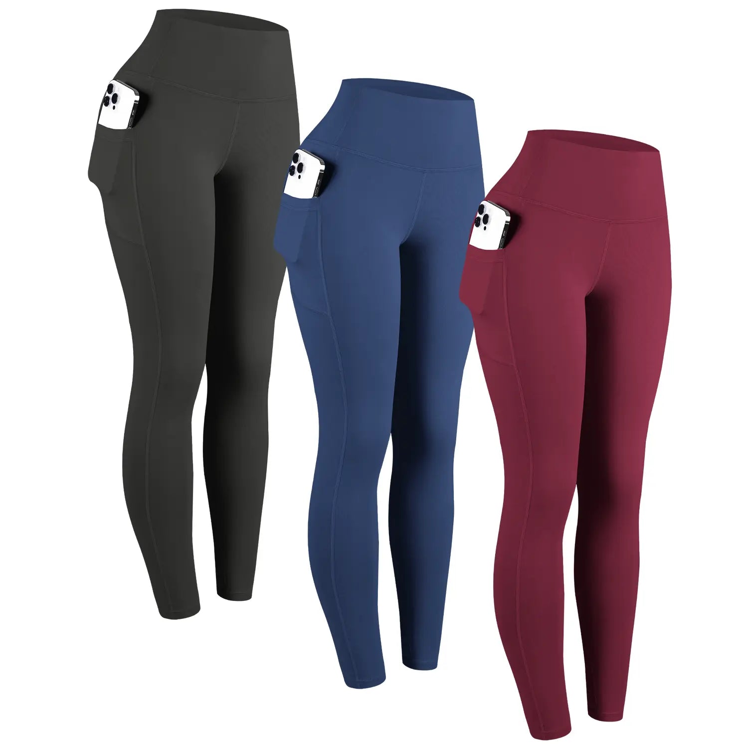 CHRLEISURE 1/3/6-PACK High Waist Yoga Pants with Pockets, Exercise Running Yoga Leggings, Tummy Control Workout Running Yoga Leggings for Women